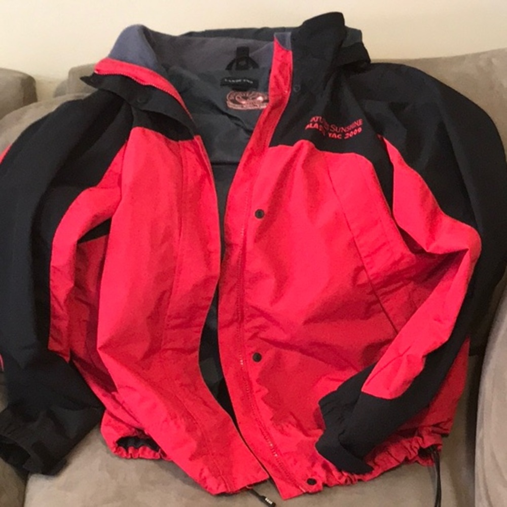 Lands' End Red and Black Raincoat Weather-Resistant Sporty Design